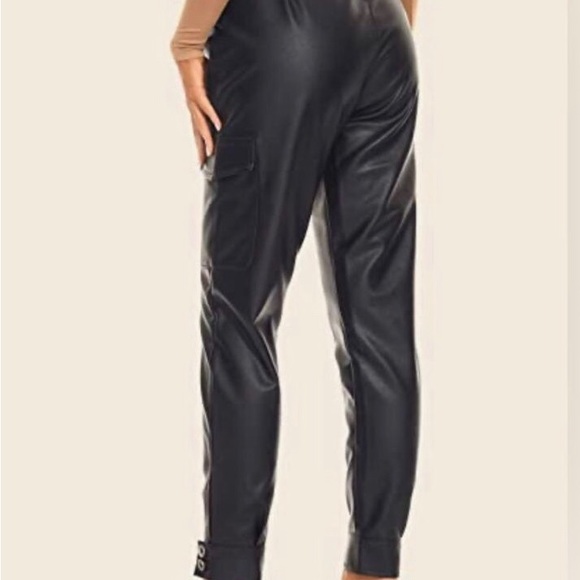 NWT TAGOO FAUX BLACK LEATHER CARGO PANTS - Picture 7 of 8
